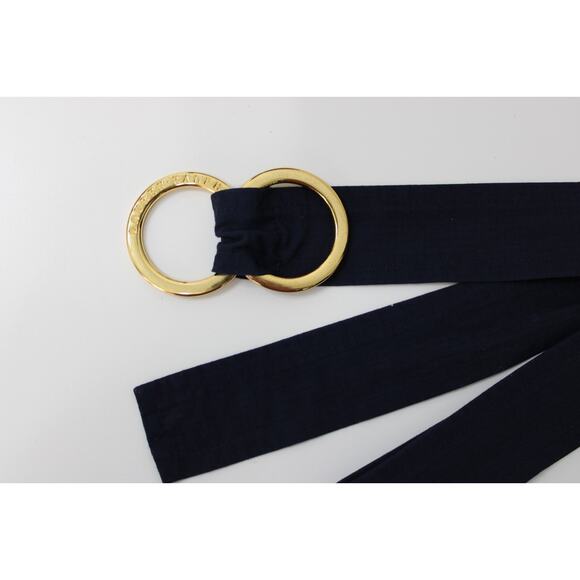 Ralph Lauren Gold & Navy Double O-Ring Ribbon Fabric One Size - Picture 7 of 9